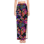 Colorful Leaf Tropical Pattern Print High Slit Maxi Skirt