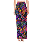 Colorful Leaf Tropical Pattern Print High Slit Maxi Skirt