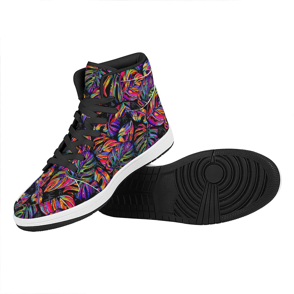 Colorful Leaf Tropical Pattern Print High Top Leather Sneakers