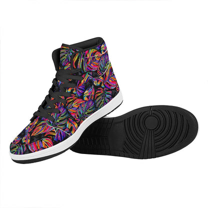 Colorful Leaf Tropical Pattern Print High Top Leather Sneakers