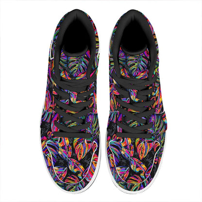 Colorful Leaf Tropical Pattern Print High Top Leather Sneakers