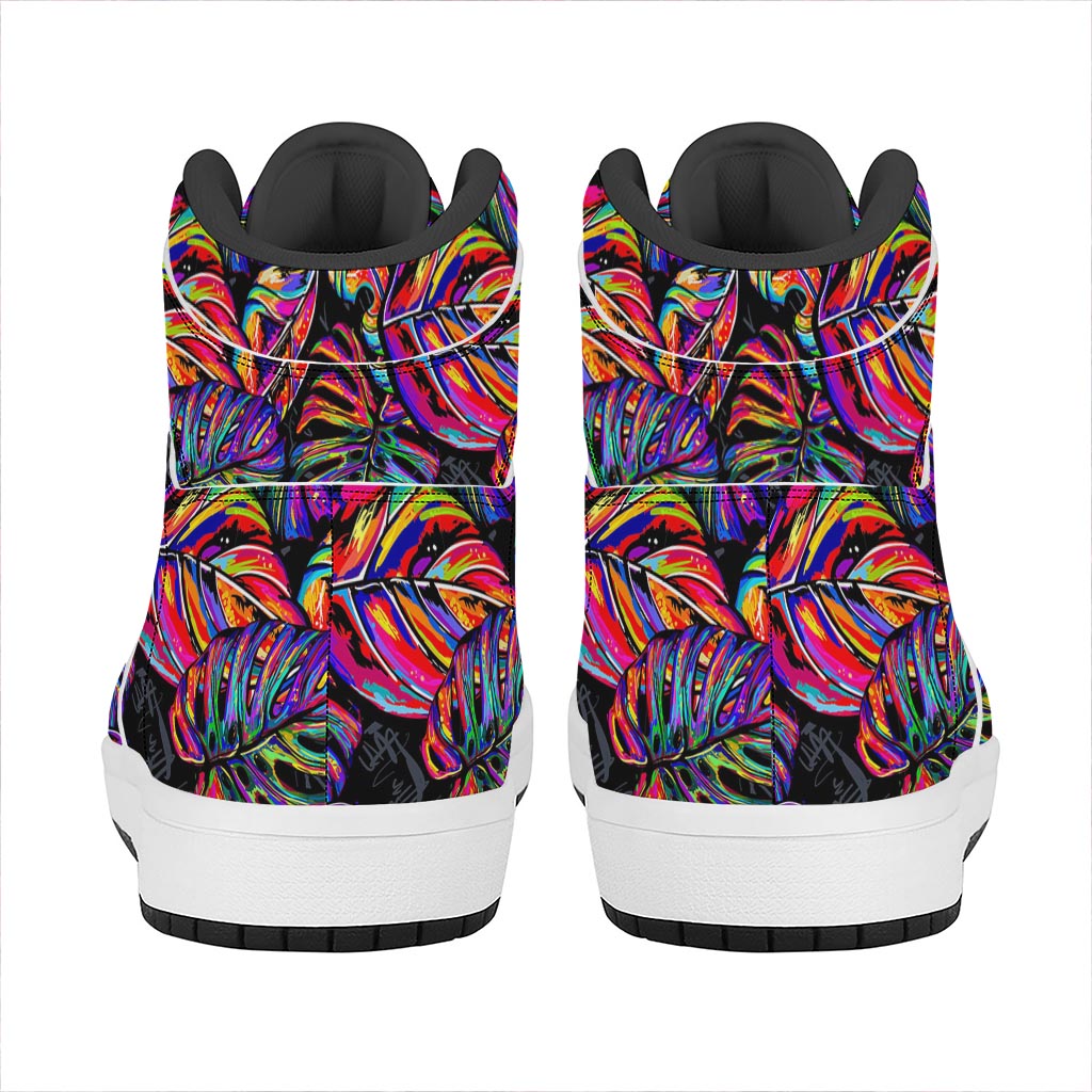 Colorful Leaf Tropical Pattern Print High Top Leather Sneakers