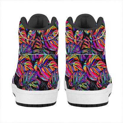 Colorful Leaf Tropical Pattern Print High Top Leather Sneakers