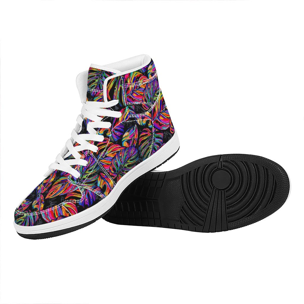 Colorful Leaf Tropical Pattern Print High Top Leather Sneakers