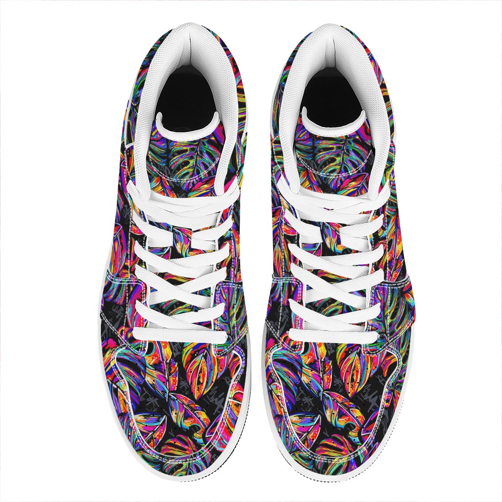 Colorful Leaf Tropical Pattern Print High Top Leather Sneakers