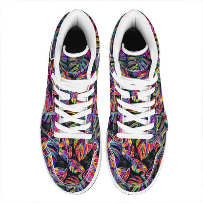 Colorful Leaf Tropical Pattern Print High Top Leather Sneakers