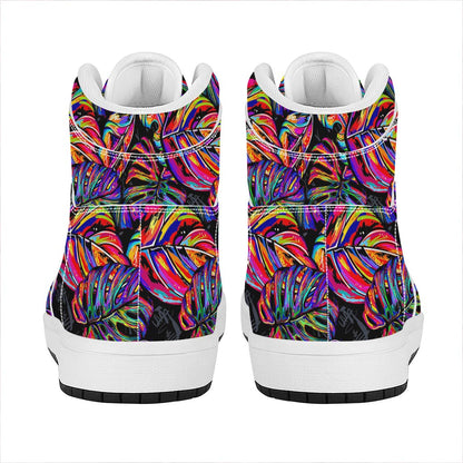 Colorful Leaf Tropical Pattern Print High Top Leather Sneakers