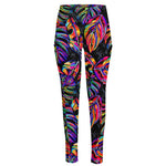 Colorful Leaf Tropical Pattern Print High-Waisted Pocket Leggings