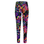 Colorful Leaf Tropical Pattern Print High-Waisted Pocket Leggings