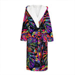 Colorful Leaf Tropical Pattern Print Hooded Bathrobe