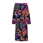 Colorful Leaf Tropical Pattern Print Hooded Bathrobe