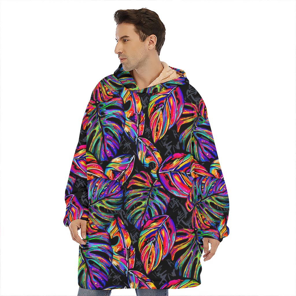 Colorful Leaf Tropical Pattern Print Hoodie Blanket