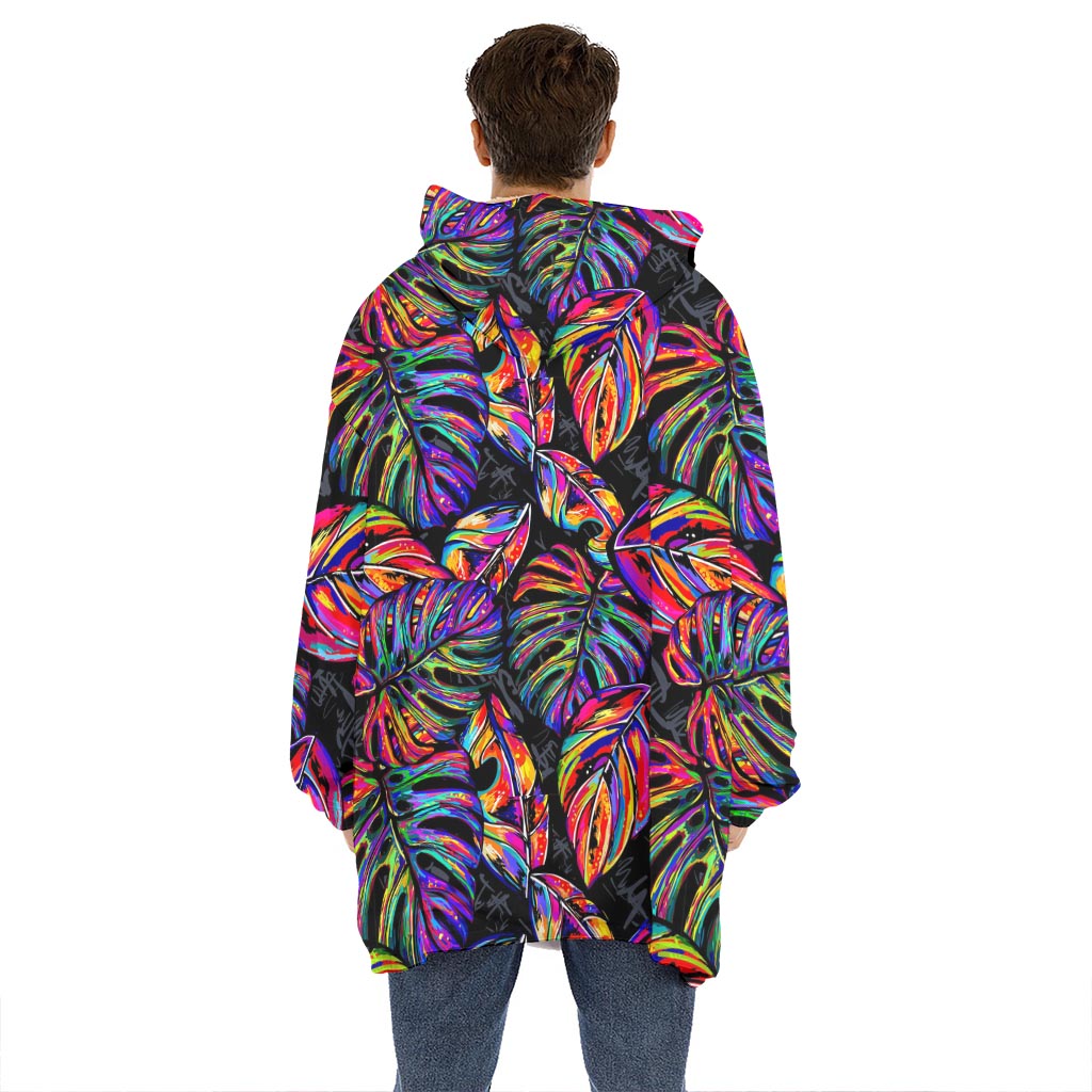 Colorful Leaf Tropical Pattern Print Hoodie Blanket