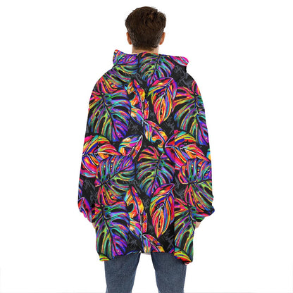 Colorful Leaf Tropical Pattern Print Hoodie Blanket