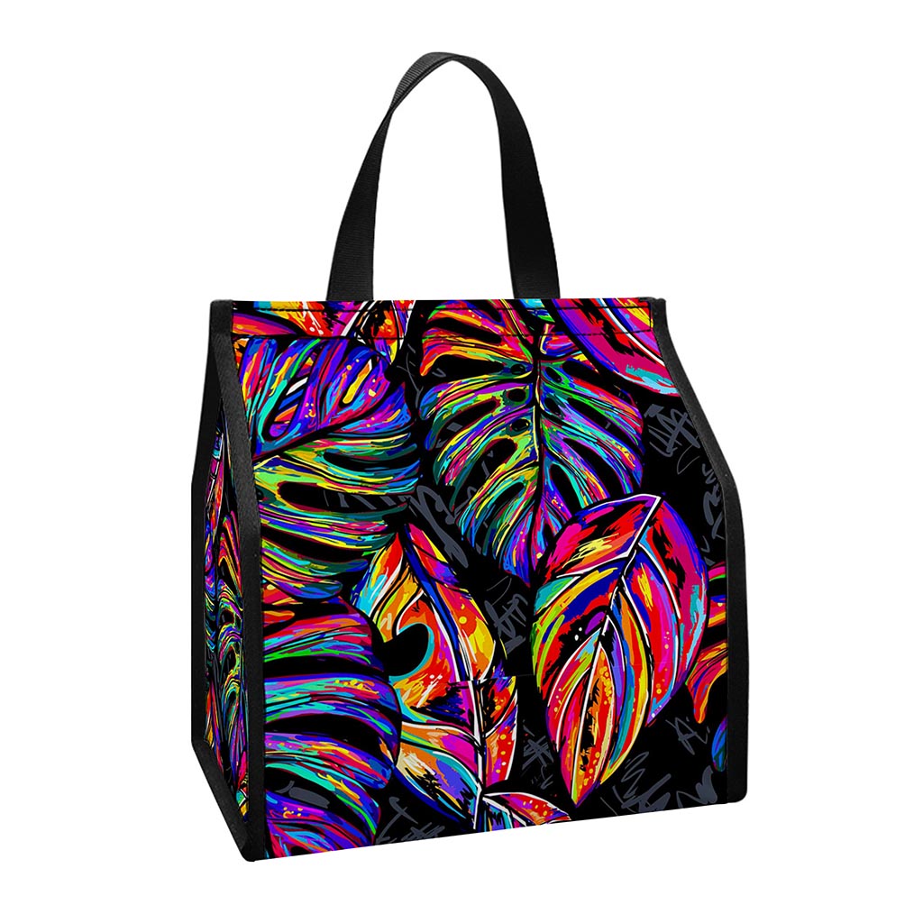 Colorful Leaf Tropical Pattern Print Insulated Lunch Tote
