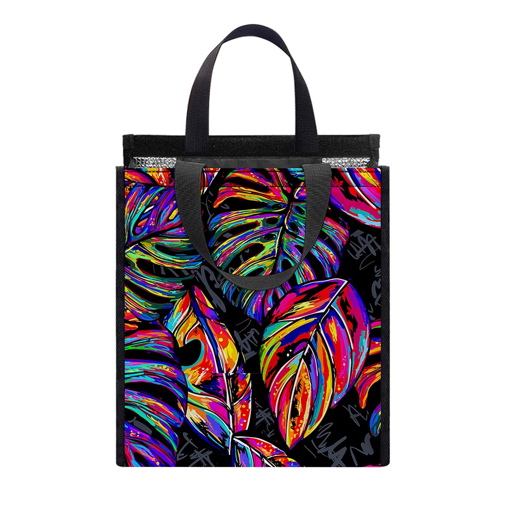 Colorful Leaf Tropical Pattern Print Insulated Lunch Tote