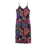 Colorful Leaf Tropical Pattern Print Jersey Midi Cami Dress