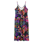 Colorful Leaf Tropical Pattern Print Jersey Midi Cami Dress