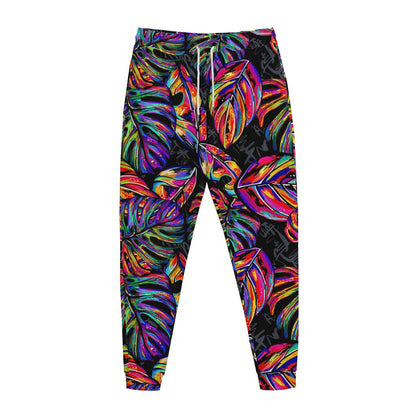 Colorful Leaf Tropical Pattern Print Jogger Pants