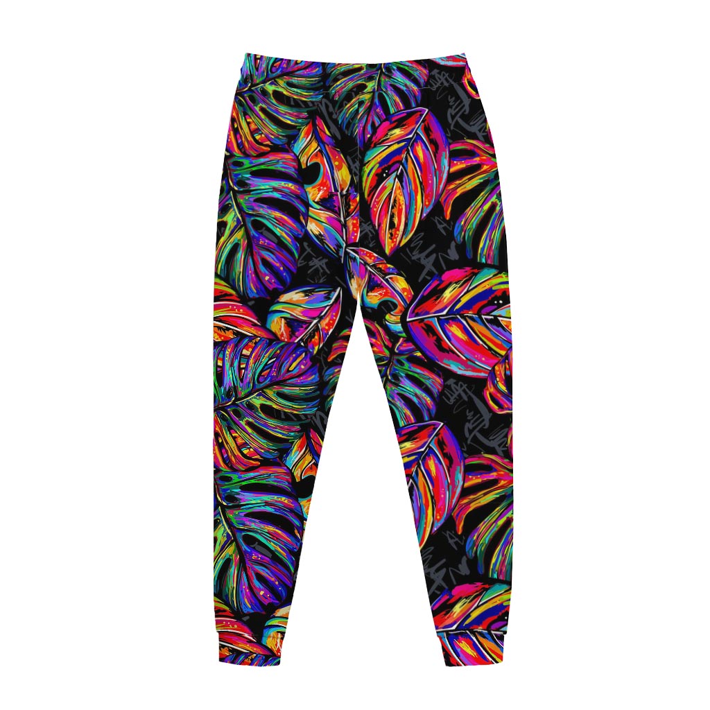 Colorful Leaf Tropical Pattern Print Jogger Pants