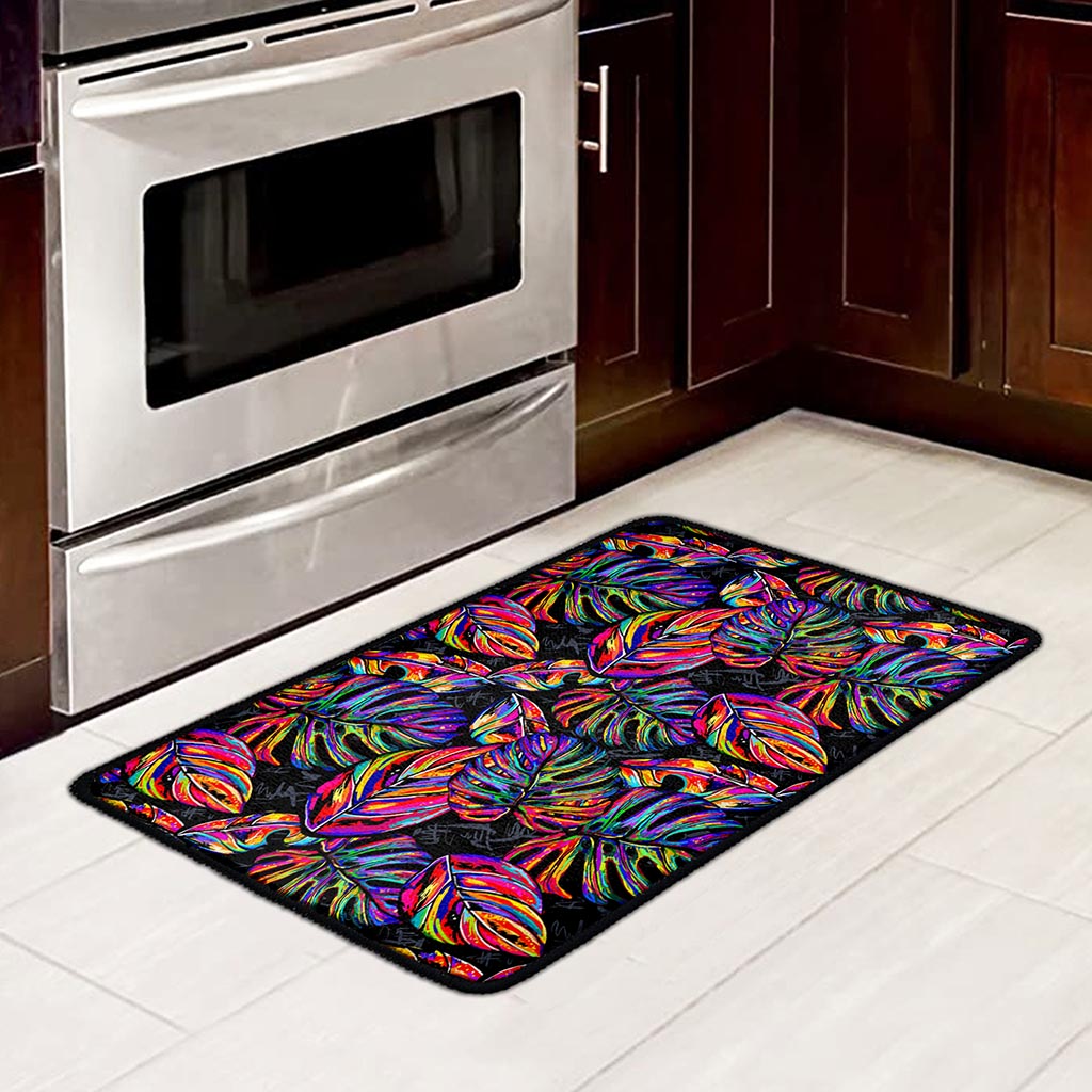 Colorful Leaf Tropical Pattern Print Kitchen Mat
