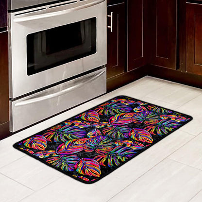 Colorful Leaf Tropical Pattern Print Kitchen Mat