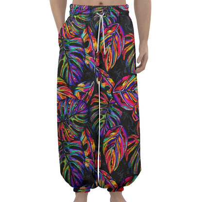 Colorful Leaf Tropical Pattern Print Lantern Pants