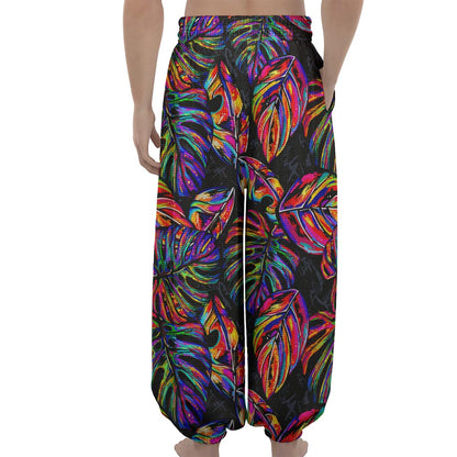 Colorful Leaf Tropical Pattern Print Lantern Pants