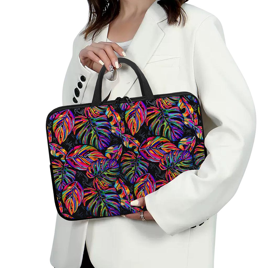 Colorful Leaf Tropical Pattern Print Laptop Sleeve With Handle