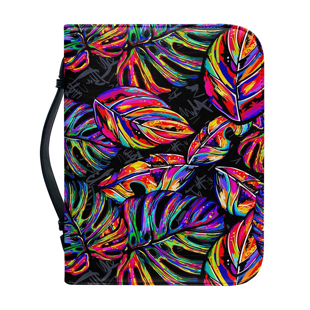 Colorful Leaf Tropical Pattern Print Leather Bible Cover