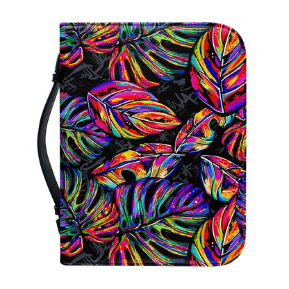 Colorful Leaf Tropical Pattern Print Leather Bible Cover