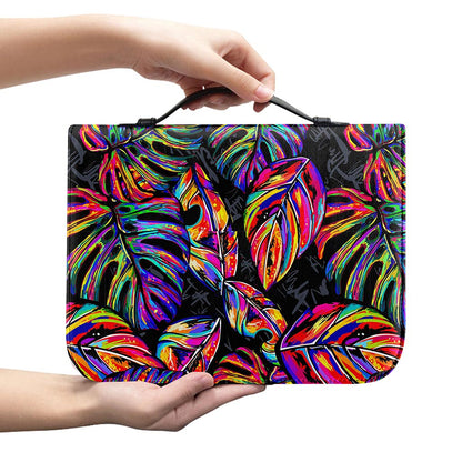 Colorful Leaf Tropical Pattern Print Leather Bible Cover