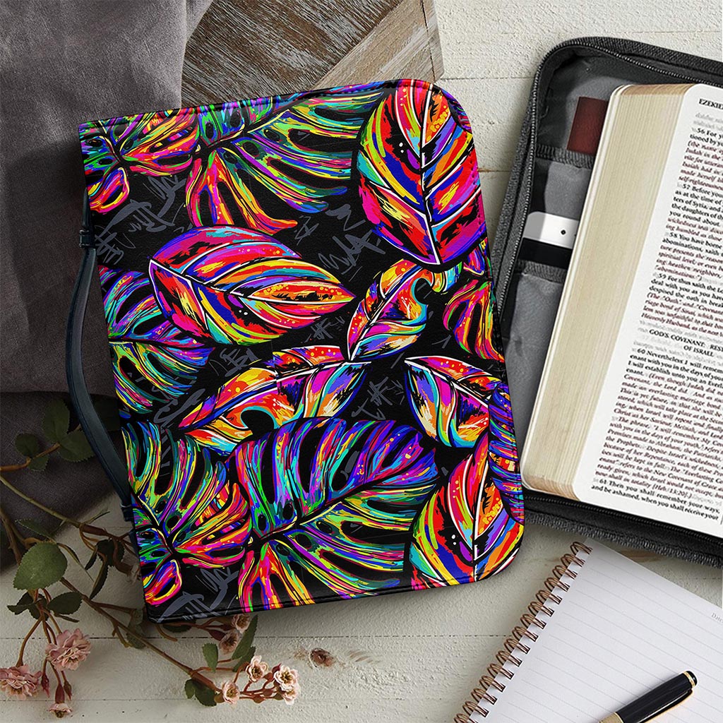 Colorful Leaf Tropical Pattern Print Leather Bible Cover