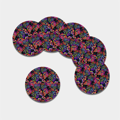 Colorful Leaf Tropical Pattern Print Leather Coaster Set