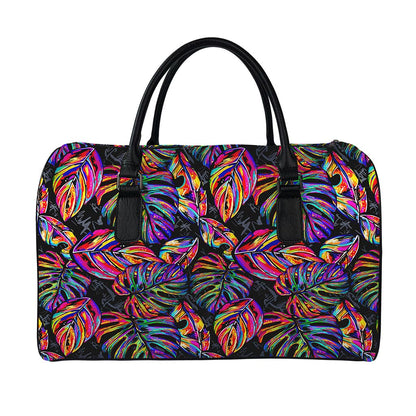 Colorful Leaf Tropical Pattern Print Leather Duffle Bag