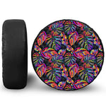 Colorful Leaf Tropical Pattern Print Leather Spare Tire Cover
