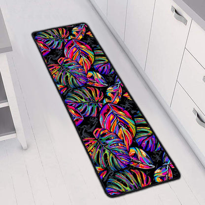 Colorful Leaf Tropical Pattern Print Long Kitchen Mat