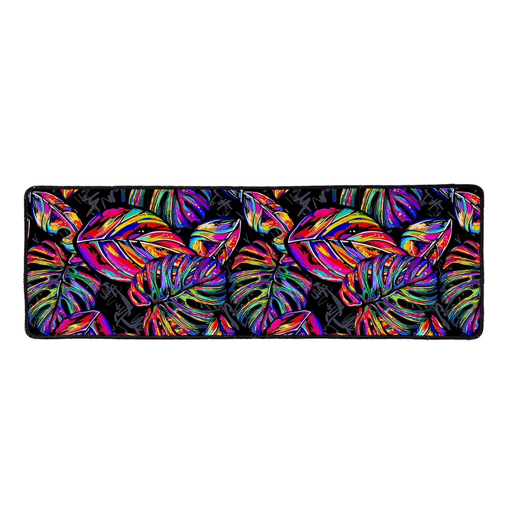 Colorful Leaf Tropical Pattern Print Long Kitchen Mat