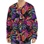 Colorful Leaf Tropical Pattern Print Long Sleeve Baseball Jersey