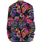 Colorful Leaf Tropical Pattern Print Long Sleeve Baseball Jersey