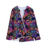 Colorful Leaf Tropical Pattern Print Long Sleeve Short Coat