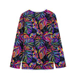 Colorful Leaf Tropical Pattern Print Long Sleeve Short Coat
