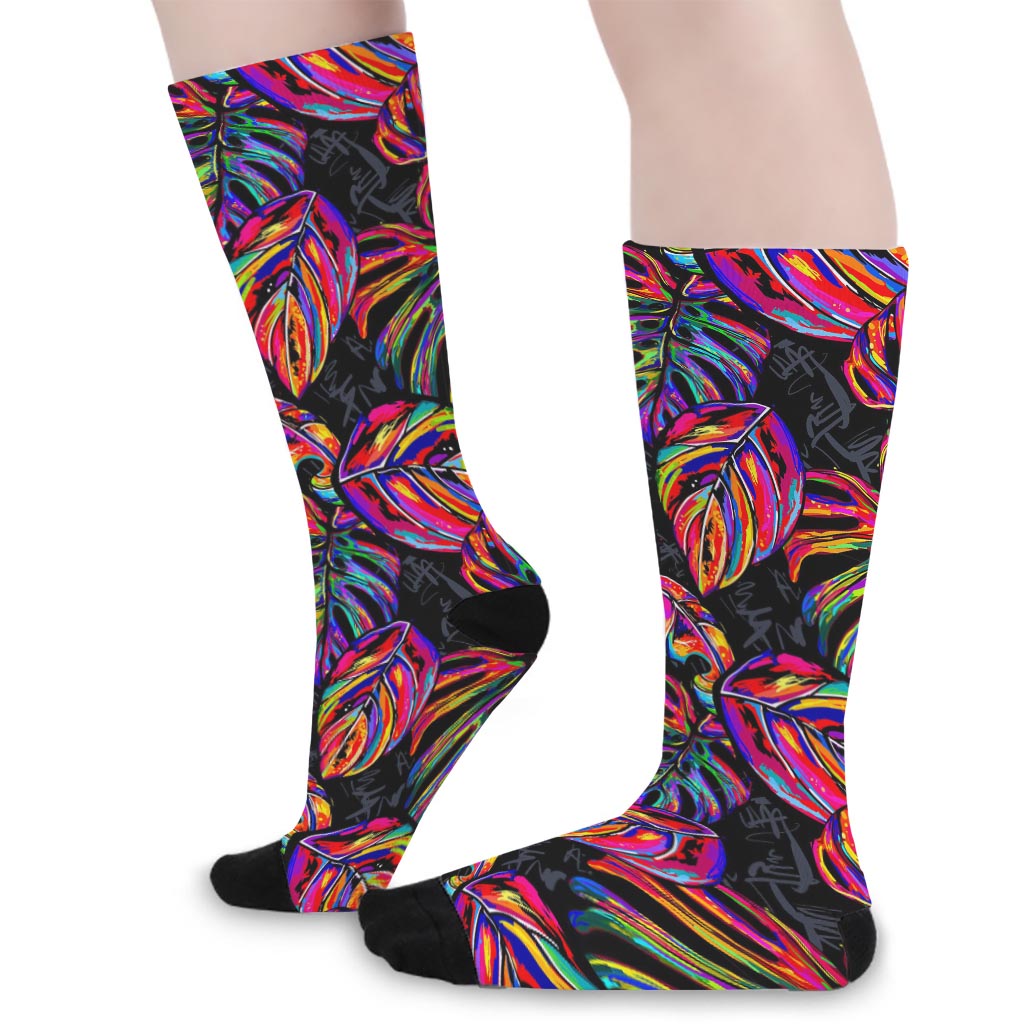 Colorful Leaf Tropical Pattern Print Long Socks