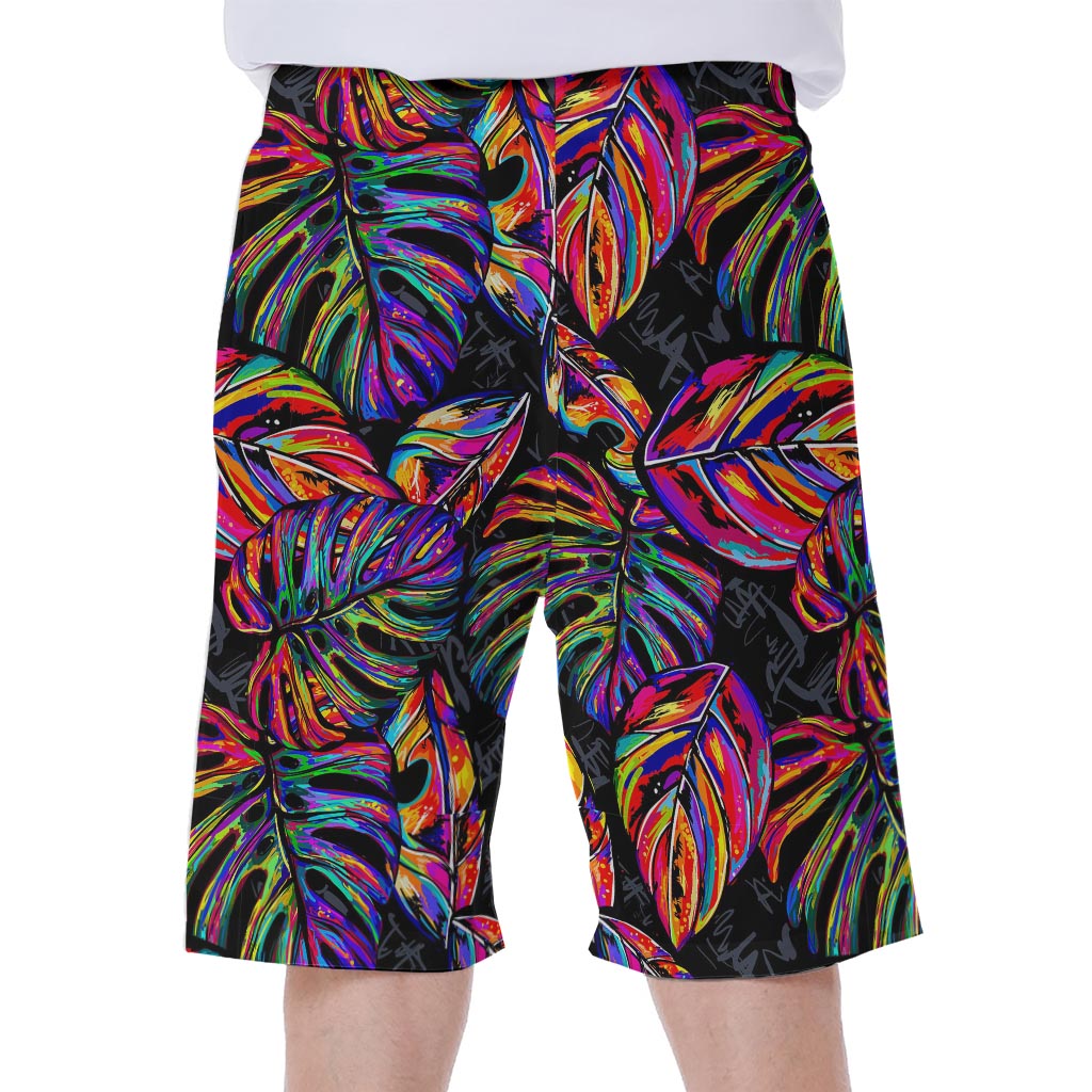 Colorful Leaf Tropical Pattern Print Men's Beach Shorts