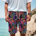 Colorful Leaf Tropical Pattern Print Men's Cargo Shorts
