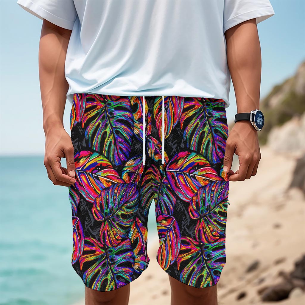 Colorful Leaf Tropical Pattern Print Men's Cargo Shorts