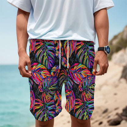 Colorful Leaf Tropical Pattern Print Men's Cargo Shorts