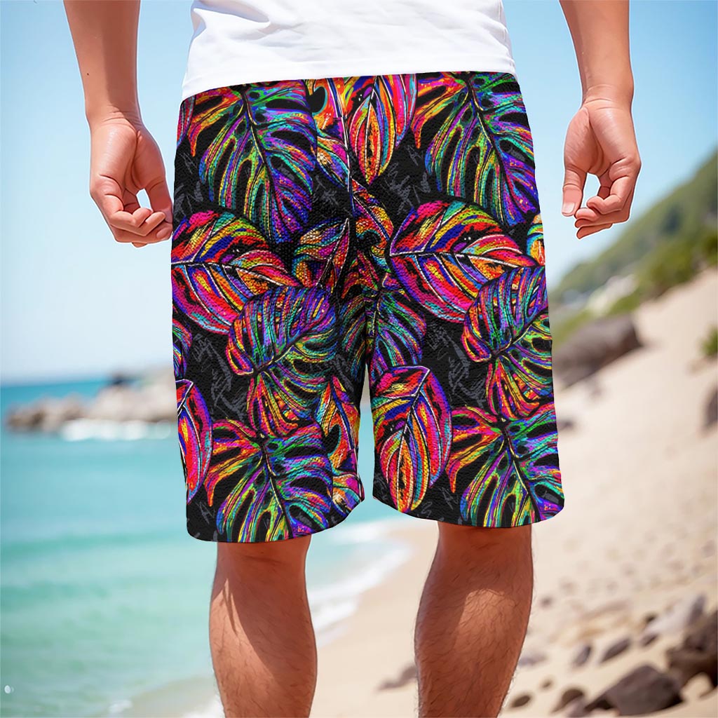 Colorful Leaf Tropical Pattern Print Men's Cargo Shorts