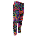 Colorful Leaf Tropical Pattern Print Men's Compression Pants