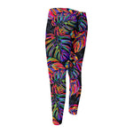 Colorful Leaf Tropical Pattern Print Men's Compression Pants